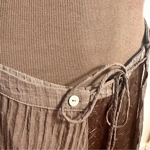 Zara Mixed Pareo Tank Dress Sz M Brown Skirt Overlay Faux Wrap - Image 7