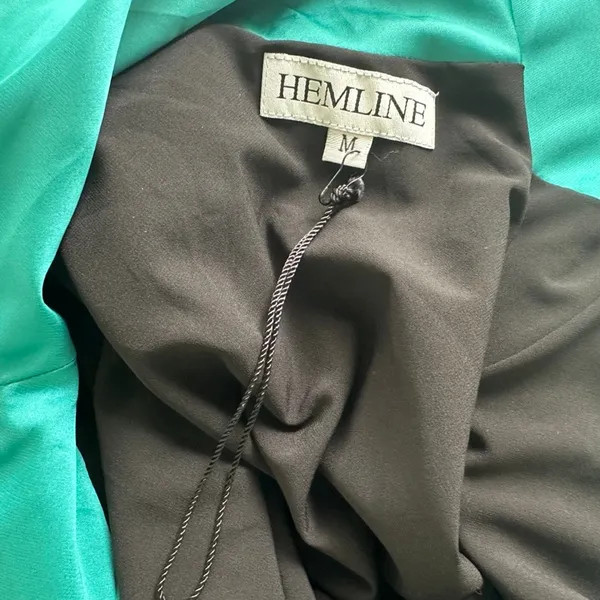Hemline Rita Miin Ruffle Dress Emerald Green Size Medium Satin Cocktail Party - Image 7