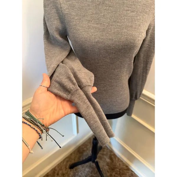 J.Crew 100% Merino Wool Ribbed Balloon Sleeve Turtleneck Sweater Gray Minimalist - Image 2