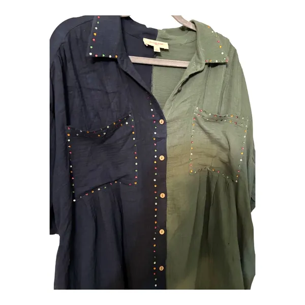 Peach Love California Color Block Gauze Shirt Dress Studded Oversized L-3X - Image 10