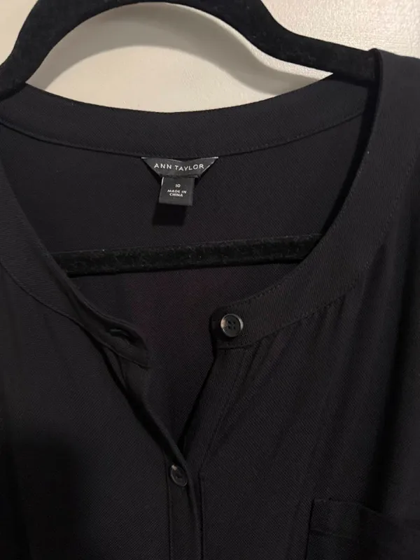 Ann Taylor Jumpsuit Women Black Short Sleeve Button Front Wide Leg Belted Sz 10 - Image 3