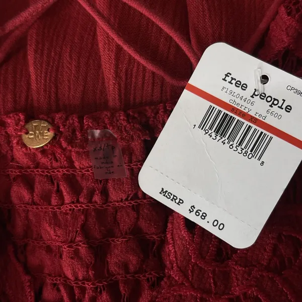 Free People Intimately X-Small Adella Cami Top Cherry Red Ruffled Crochet Lace - Image 6