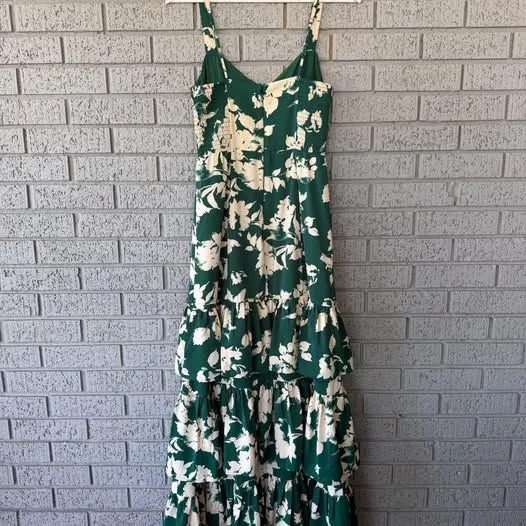 Abercrombie Ruffle Tiered Maxi Dress Size XS Floral Green Spring Wedding - Image 9