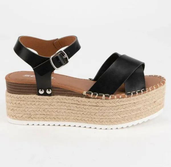 Black Espadrille Wedge Sandal Size 10 - Image 3