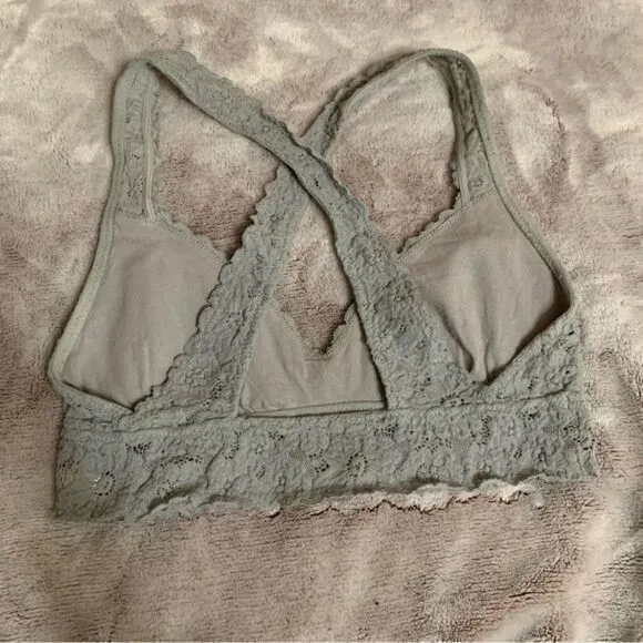 Aerie Floral Lace Crossback Bralette Gray Scalloped V-Neck Lined Intimates Small - Image 2