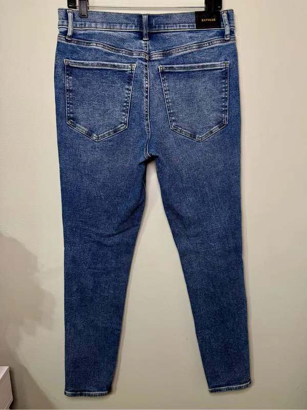 Express High Rise Skinny Jeans with Button Fly Distressed Size 10 Long Tall - Image 5