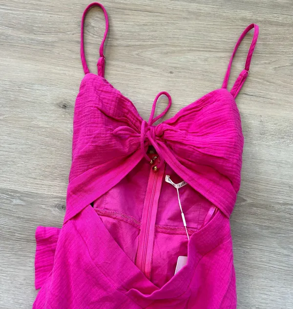 Twin Flame Drawstring Bust Midi Dress in Hot Pink - Image 5