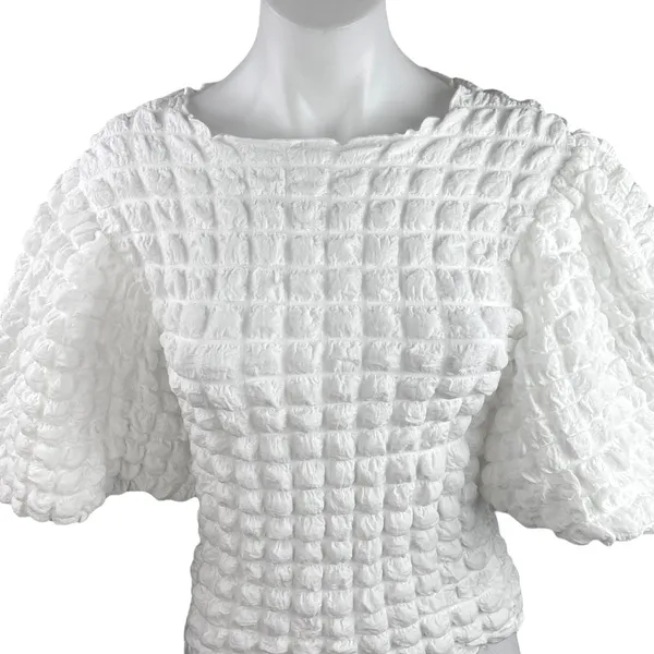 Anthropologie Eri + Ali Women's White Textured Bubble Puff Sleeve Blouse Top XXS - Image 3
