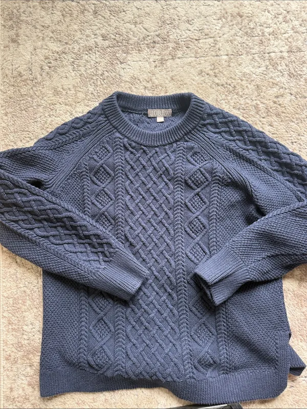 J. Crew 100% cotton Cable Knit Crewneck Sweater in Navy, medium - Image 4