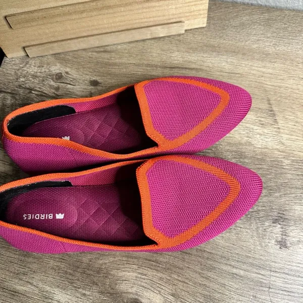 Birdies Women’s 5 Blackbird Knit Flats Tropical Pink Orange Shoes - Image 2