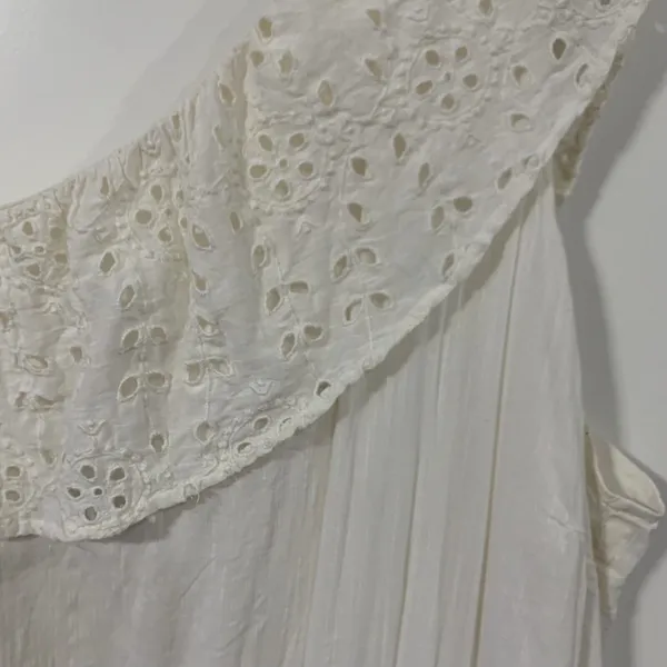 Old Navy XXL Dress One Shoulder Eyelet Lace Ruffle Tiered Midi Cream Coastal - Image 5
