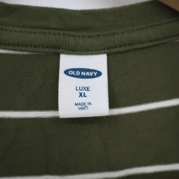Old Navy Luxe T-Shirt Womens XL Green Striped Stretch High Low Hem Long Sleeve - Image 3