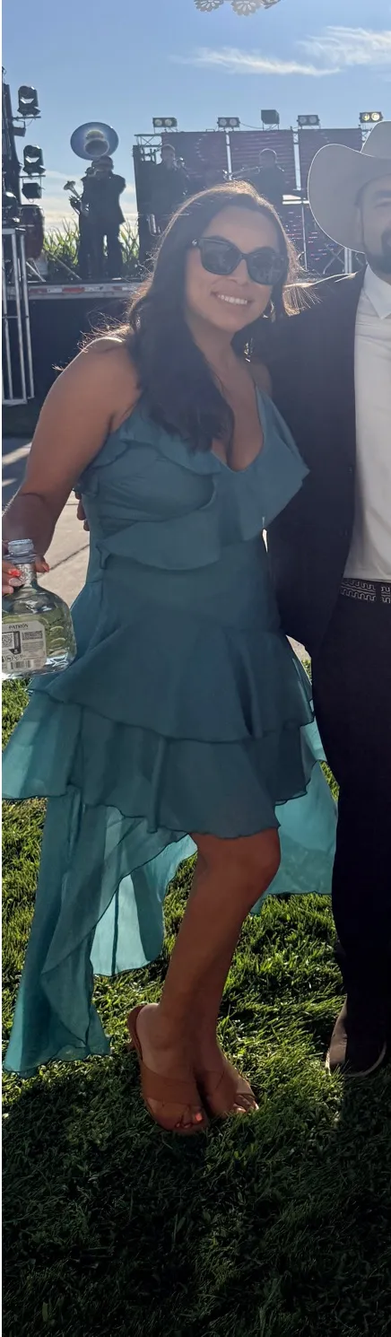 Lulus Dress Ruffled Maxi Blue - Image 3
