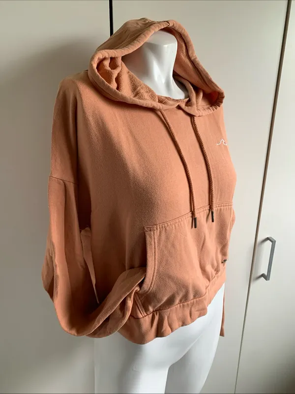 Roxy size small peach cropped long sleeve hoodie sweatshirt - Image 2