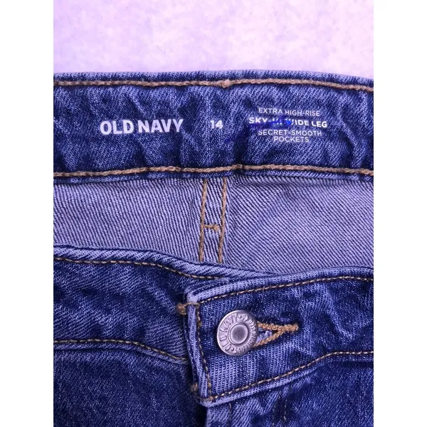 Old‎ Navy Sky-Hi Wide Leg Jeans Women 14 Blue Excellent Extra High Rise Durango - Image 2