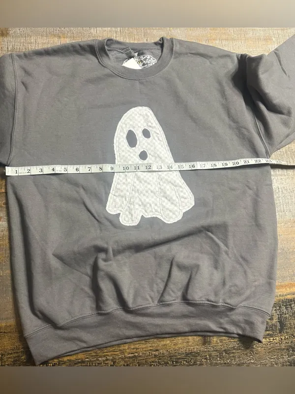 Gildan Grey Crewneck Sweatshirt with White Ghost Patch - Image 7