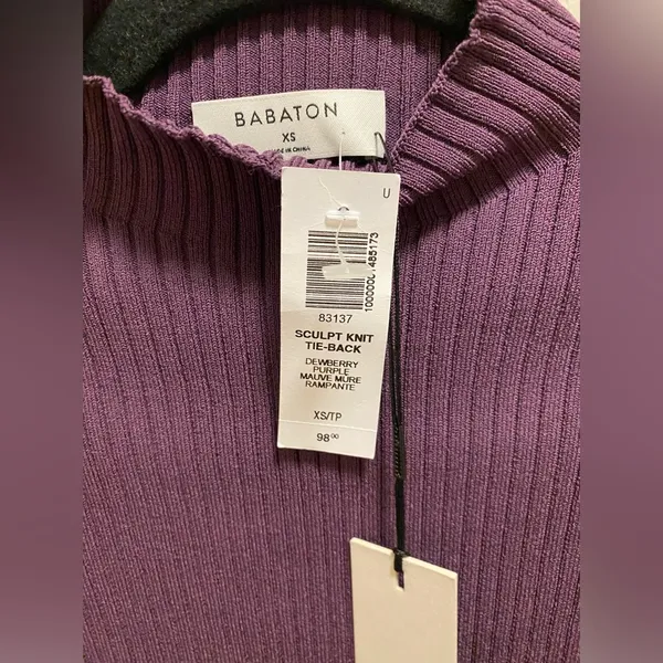 Aritzia Babaton Sculpt Knit Tie-Back Sweater In Dewberry Purple Size XS NEW - Image 3