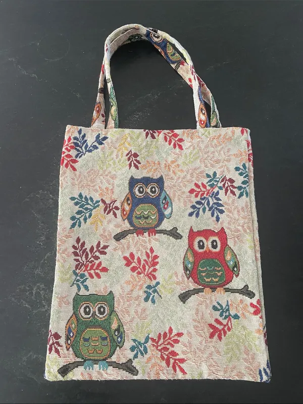 Owl Tapestry Tote Bag Book Bag - Image 2