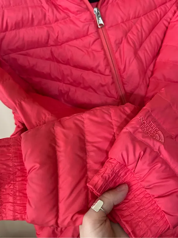 The North Face Women's Puffer Coat 700 Down Fill Hooded Jacket Pink Hood Large - Image 9