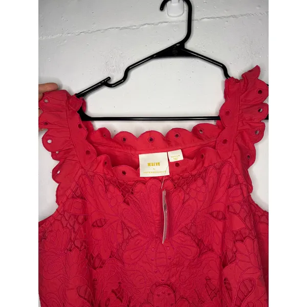 NEW Maeve for Anthropologie Red Coral Eyelet Tank Top Size Medium - Image 7