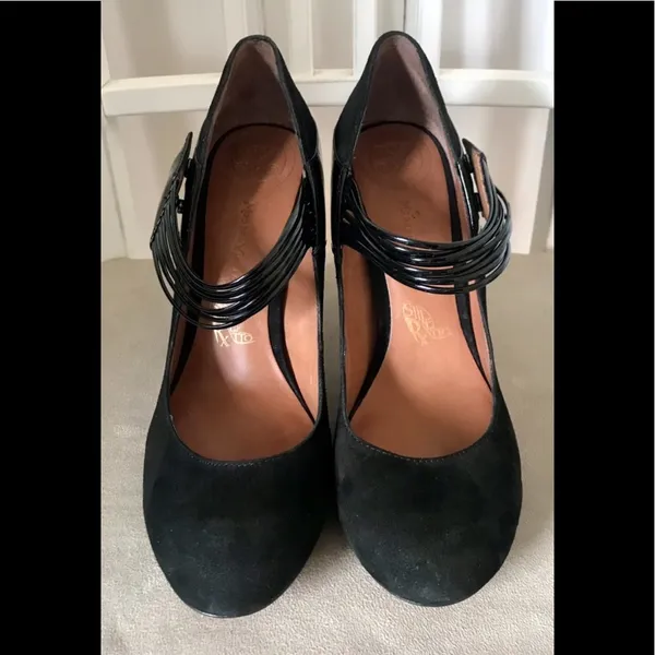 Black Suede Mary Jane Pumps High Heels w/ Snap Closure, sz. 38 (7.5 US)-NWT - Image 5