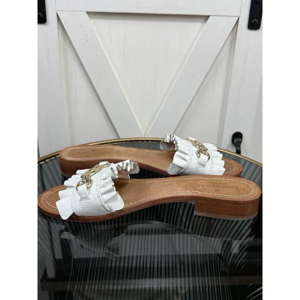 Kate Spade New York Brie Sandals Women’s 8.5 M White Leather Gold Chain Fringe - Image 4