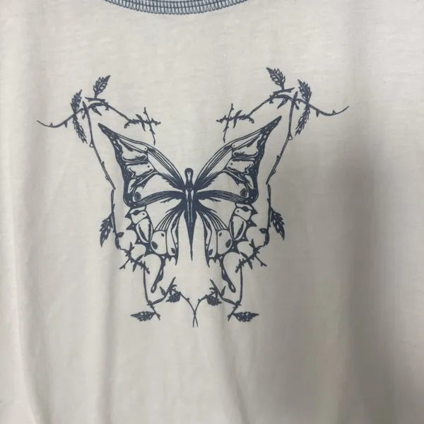 Y2k Cider Butterfly Stitch Baby Crop Whimsy Fairy School Girl Grunge Tee XL - Image 4