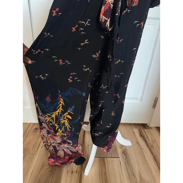 Anthropologie Feather Bone Wide Leg Jumpsuit Black Floral Boho V-Neck Size‎ 14 - Image 6