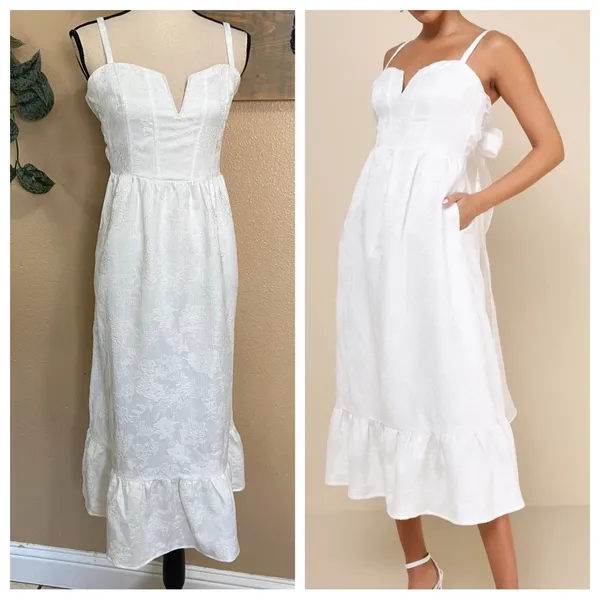 NWOT Lulus Major Perfection White Floral Jacquard Midi Dress with Pockets - Image 2
