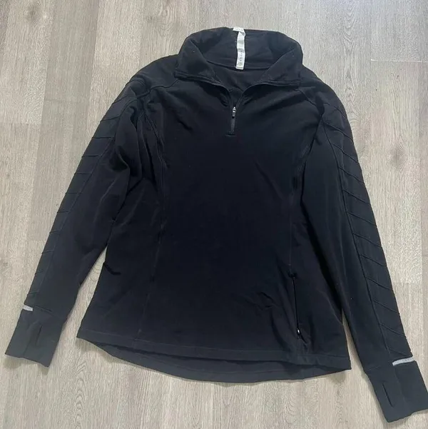 Lululemon 12 Running 1/2 1/4 Zip Pullover Mock Top Black Reflective Chevron - Image 3