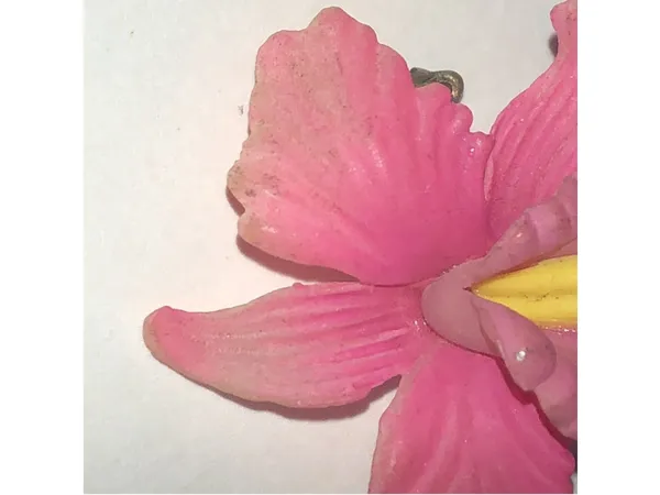 Vintage Pink Orchid Flower Brooch with Yellow Center - Image 2
