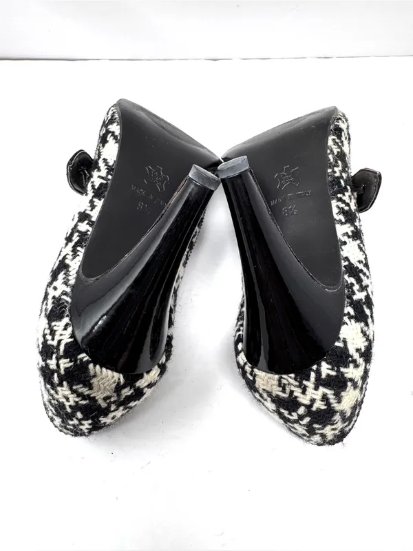 CARISMA black/white houndstooth fabric & leather Mary Janes, Italy, size 8.5 - Image 8