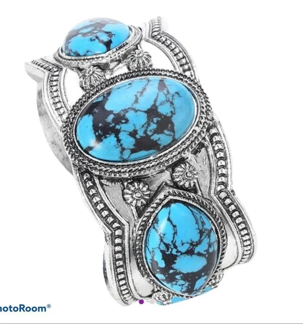 Novadab turquoise and silver tone cuff bracelet - Image 7