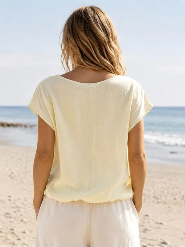 Dylan Clothing Sundance Catalog Butter Yellow Bubble Hem Cotton Top XS - Image 2