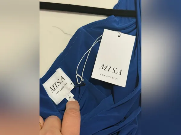 MISA Los Angeles Leza Gathered Crossover Sleeveless Tulip Maxi Dress in Blue L - Image 10