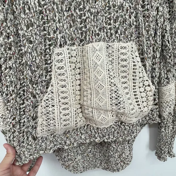 POL Hooded‎ Open Knit Lace Kangaroo Pocket Cuff Long Sleeve Pullover Size L - Image 5