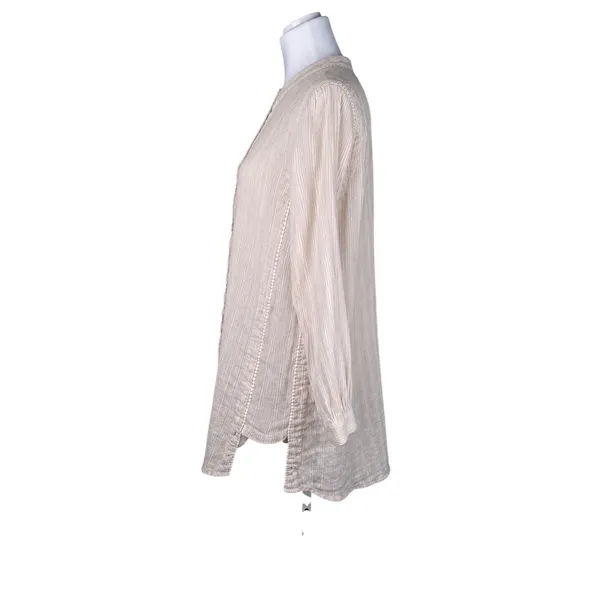 Antibes‎ Blanc Linen Blend Metallic Stripe Swim Cover Up Tunic Dress - Image 2