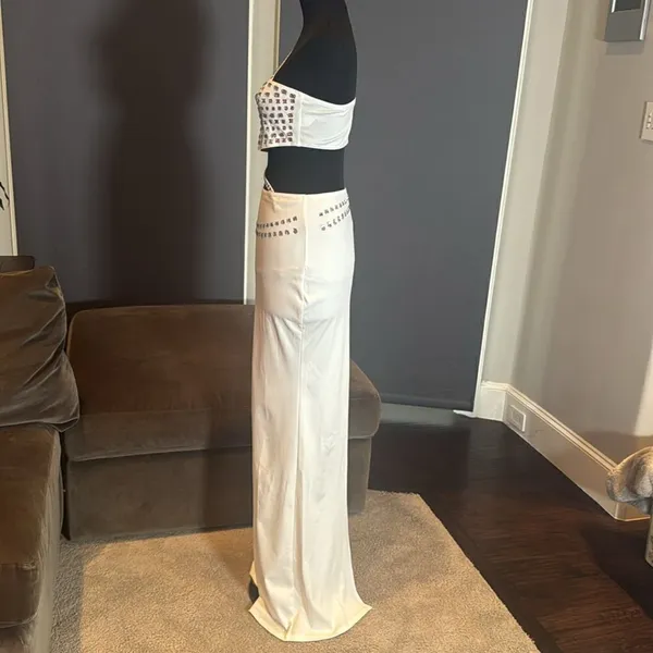 Women’s White Sparkly BodyCon 2 Piece Party Club Outfit Size M NEW *READ - Image 6