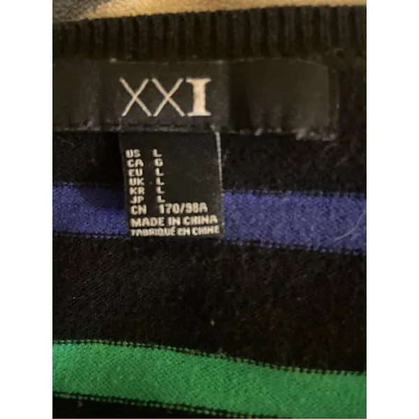 XXI Womens Cardigan Sweater Stripe Long Sleeve Button Front V Neck Blue Large - Image 7