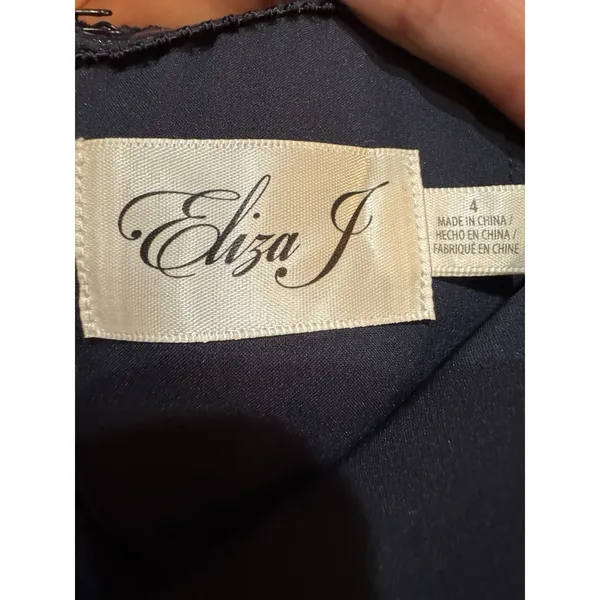 Eliza J Pleated Off Shoulder Gown Dress Size 4 $218 Navy Blue Crepe - Image 9