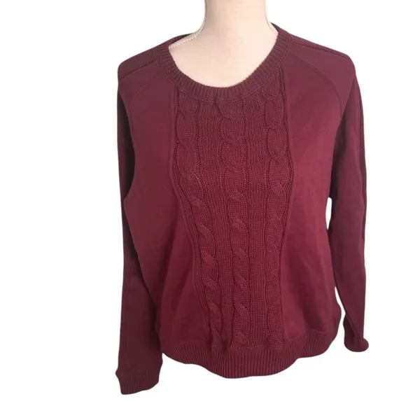 Tuckernuck Cable Knit Reid Sweatshirt in burgundy Medium - Image 2