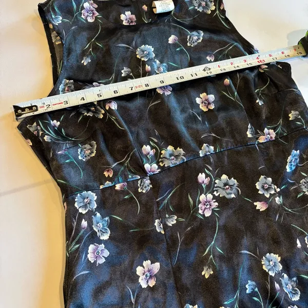 VINTAGE 90s Y2K Women’s Mini Sleeveless‎ Navy Floral Dress Size 11/12 - Image 7