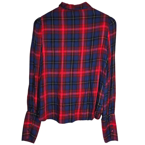 Mango MNG Basics Womens Annie Red Blue Plaid Long Sleeve Button‎ Up Shirt Size 4 - Image 2