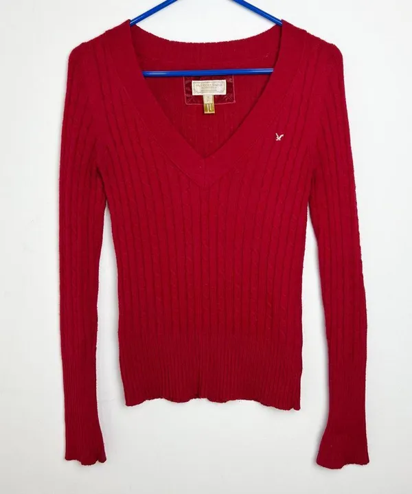 American Eagle Outfitters Vintage 90s Y2K Fitted Knit Sweater Size Small Red - Image 3