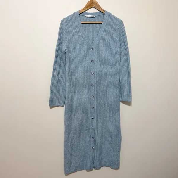 Abercrombie & Fitch Duster Sweater Dress Size Small Blue Ribbed Knit Cardigan - Image 2
