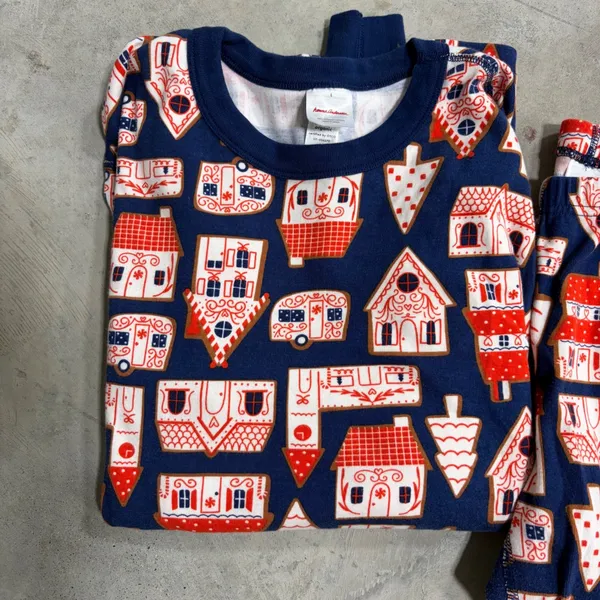 Hanna Andersson Navy Gingerbread House Organic Cotton Pajama Set Large FWH22 - Image 2