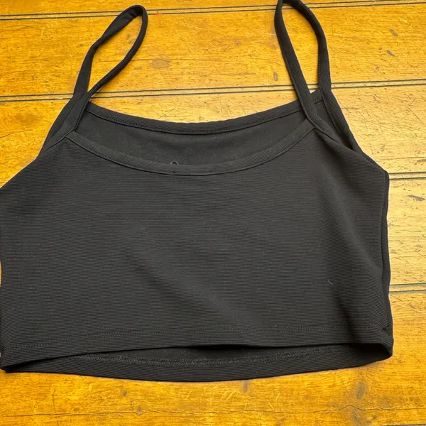 WHITE FOX Black Ribbed Spaghetti Strap Crop‎ Top M - Image 4
