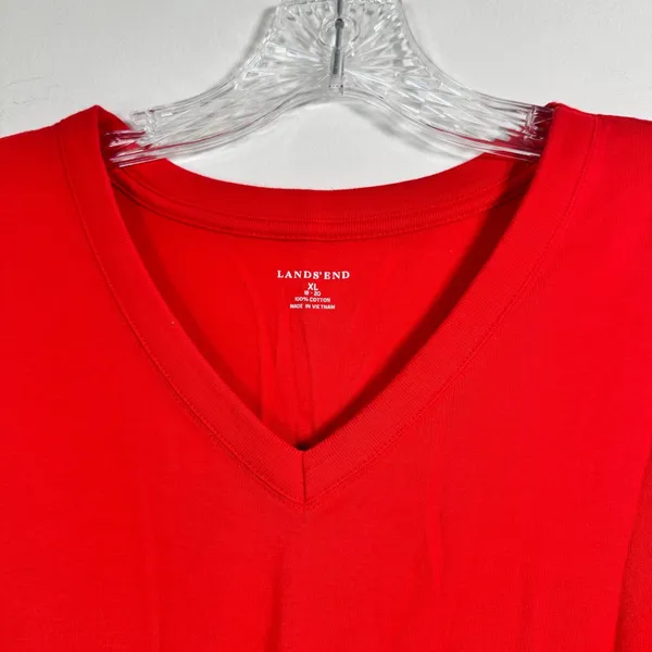 Lands End Red V-Neck Short Sleeve‎ 100% Cotton T-Shirt Womens XL 18-20 - Image 4
