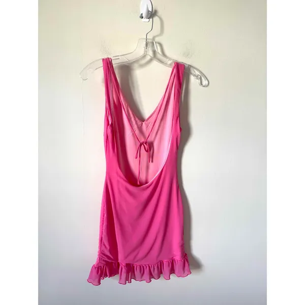 Hello Molly Tie Back Open Back Ruffle Mini Dress Pink Size Small - Image 4