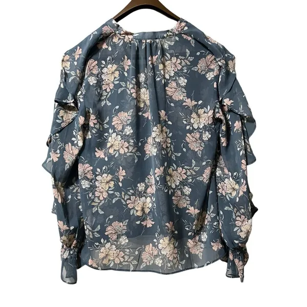 VICI Womens Size Small Blue Long Ruffle Sleeve Boho Floral Blouse‎ Peasant City - Image 2